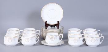 KAFFEKOPPAR MED FAT, 13 st, porslin, Rörstrand, jugend, 1900-talets första kvartal.