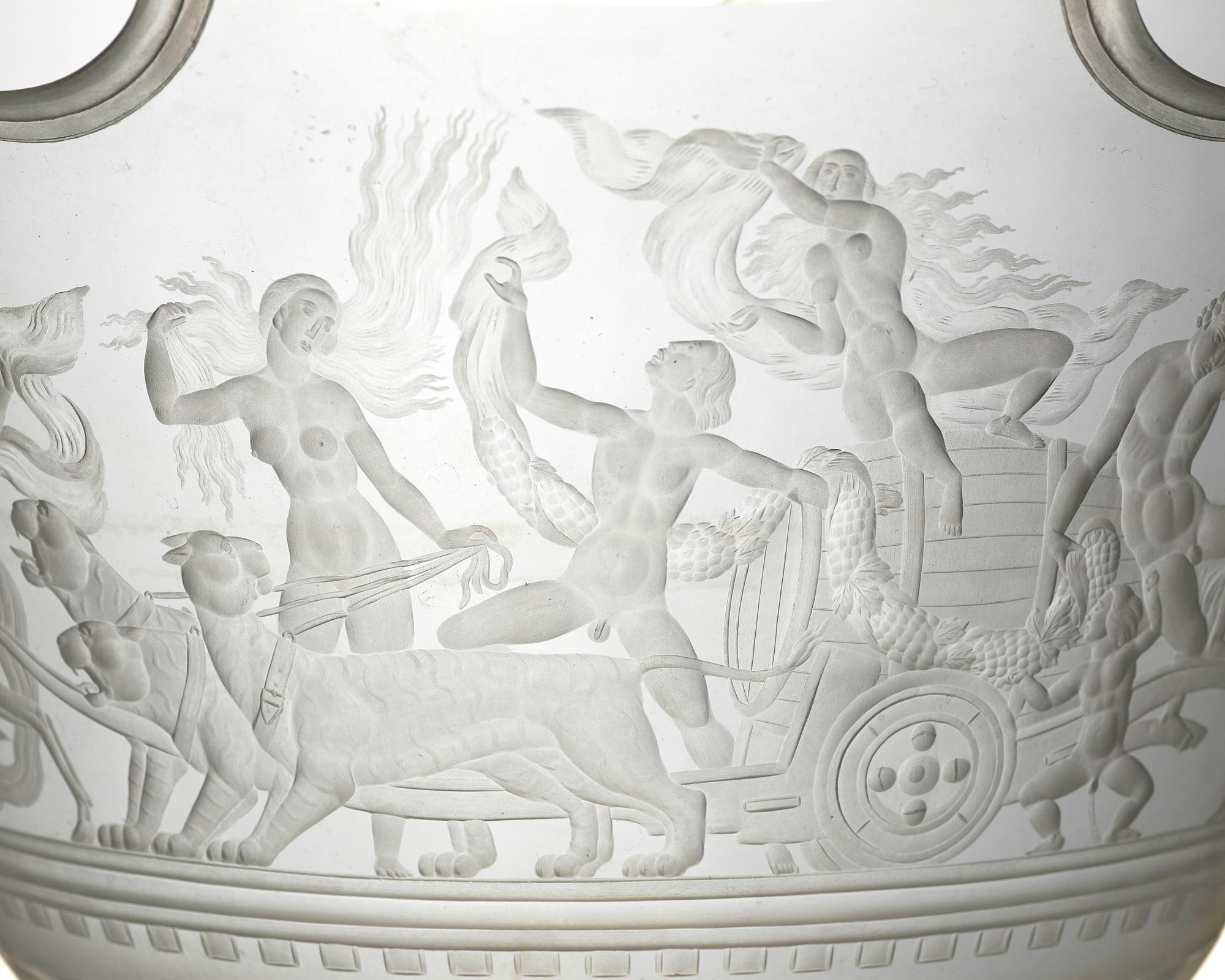 Simon Gate, a Swedish Grace engraved "Bacchus" bowl, Orrefors, Sweden 1926, engraved by Arthur Diessner.