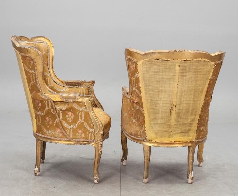 BERGÈRER, ett par, Louis XV-stil, 1900-talets första hälft/mitt.