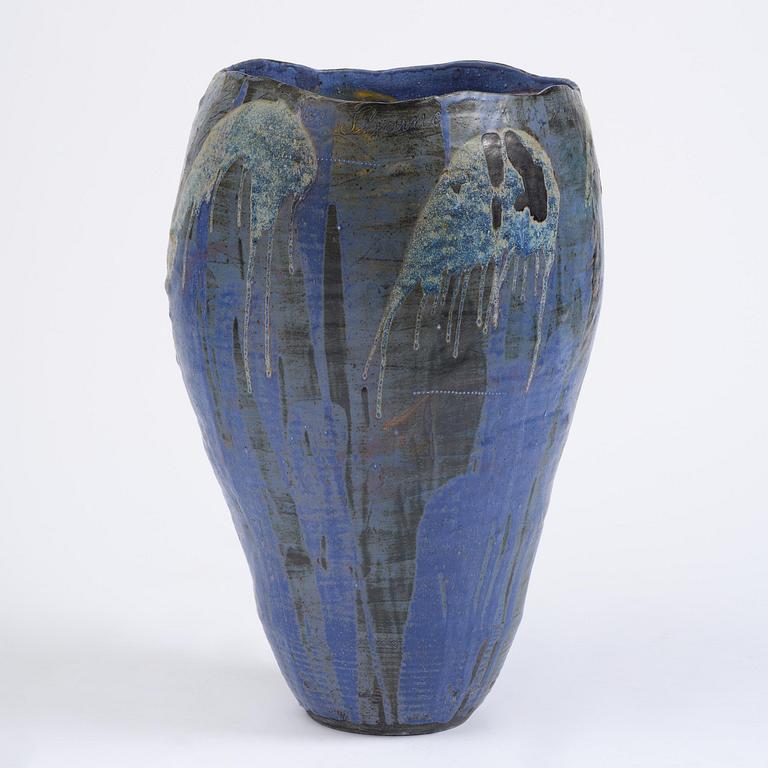 Eva Bengtsson, a stoneware floor vase, own studio, Frillesås, around the year 2000.