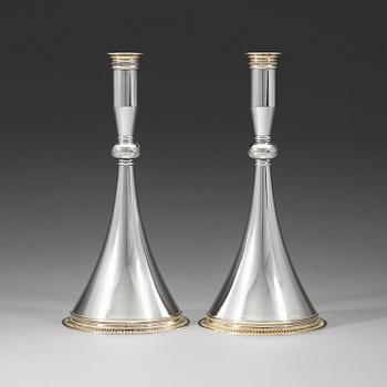 Wiwen Nilsson, a pair of sterling 'byzantine' candlesticks, Lund 1945.