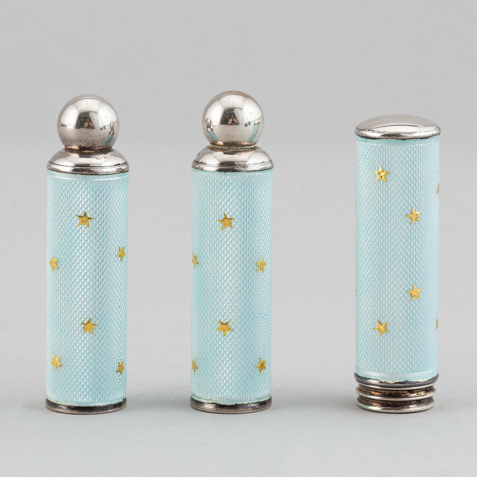 Five silver and enamel accessories, including David Andersen, Norway early 20th century.