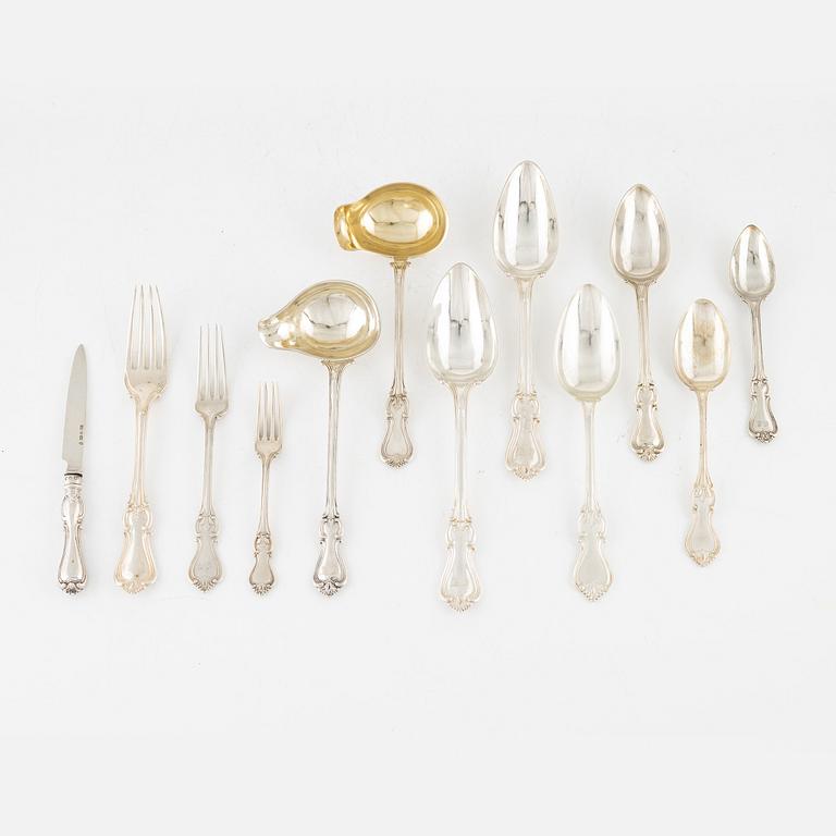 A 102-pieces of "Olga" silver flat wear, Ch.Hammer, Stockholm, 1851-63, and C.G.Hallberg, Stockholm, 1906-38.