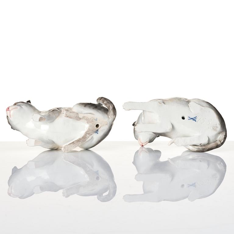 A set of two Meissen cat figurines, 1890's.