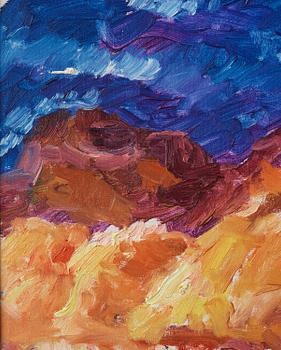 Inge Schiöler, Landscape under a dark blue sky.