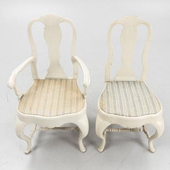 Armchairs, a pair, and chairs, 8 pieces, Rococo style, early 20th century.