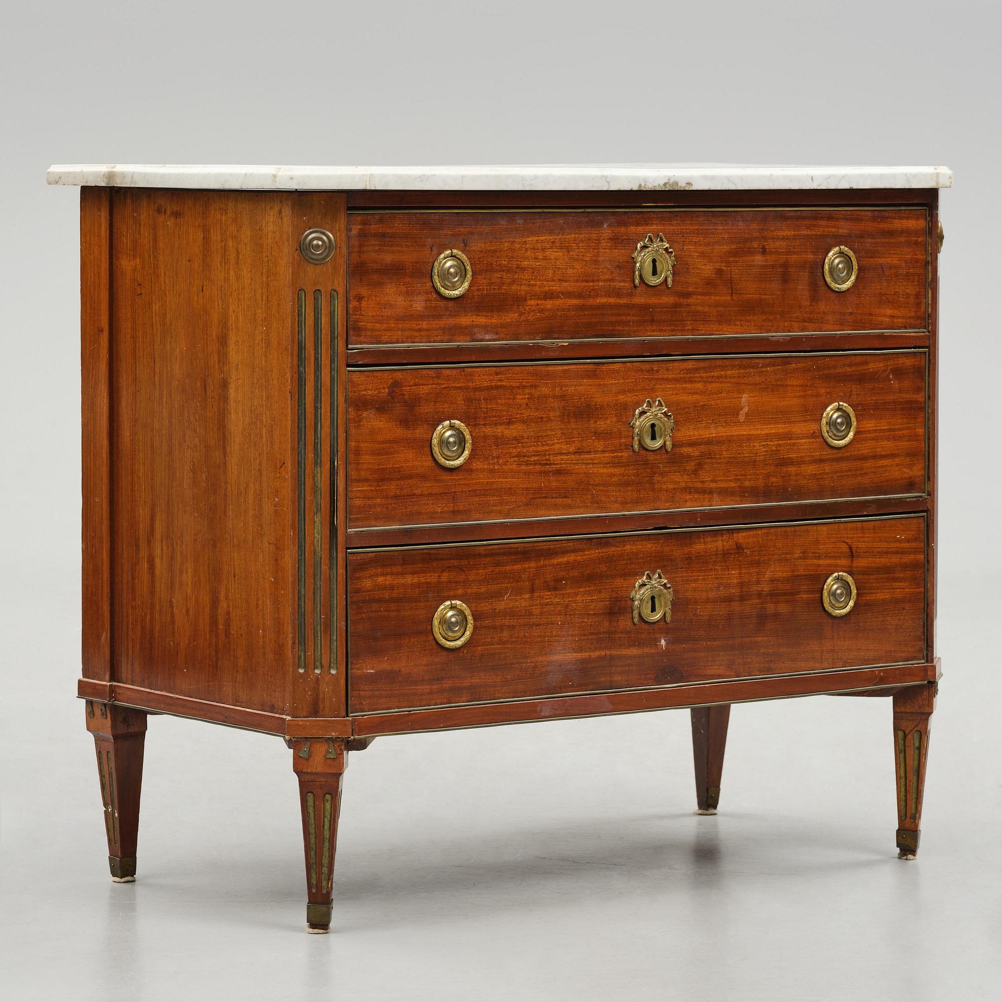 A late Gustavian mahogany commode, Stockholm, late 18th century.