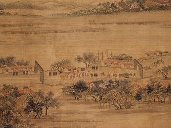 A Chineese scroll painting, Qing dynasty, 19th century. Signed Qin Boyu.