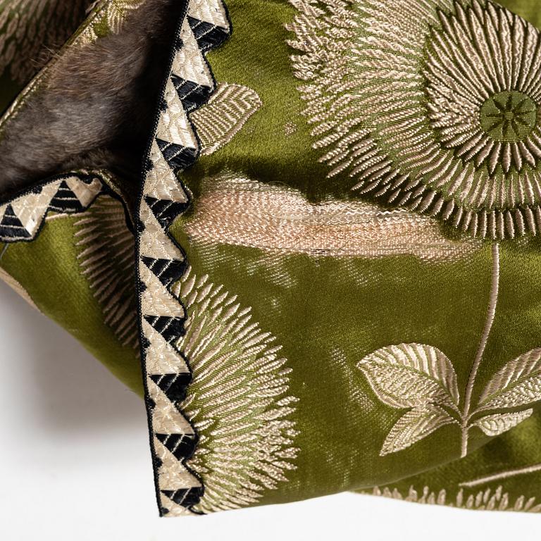 A Japanese silk brocade and fur childrens jacket, Meiji (1868-1912).