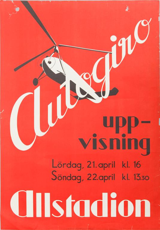 REKLAMAFFISCH, litografiskt tryck, "Autogiro", 1930-tal.