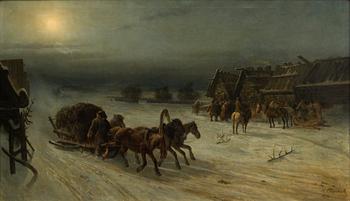 Nikolai Egorovich Sverchkov, WINTER TROIKA. Sign. 1872. Oil on canvas, 161x94 cm.