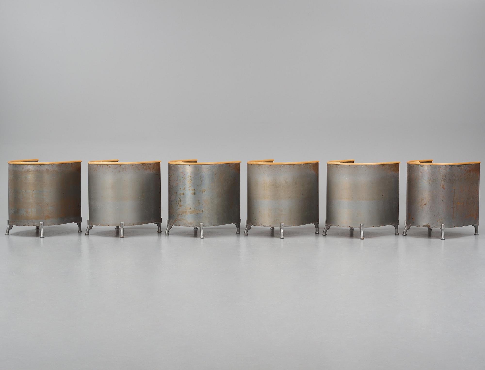 Mats Theselius, a set of six custom ordered "Aluminiumfåtölj", Källemo, Värnamo ca. 1990.