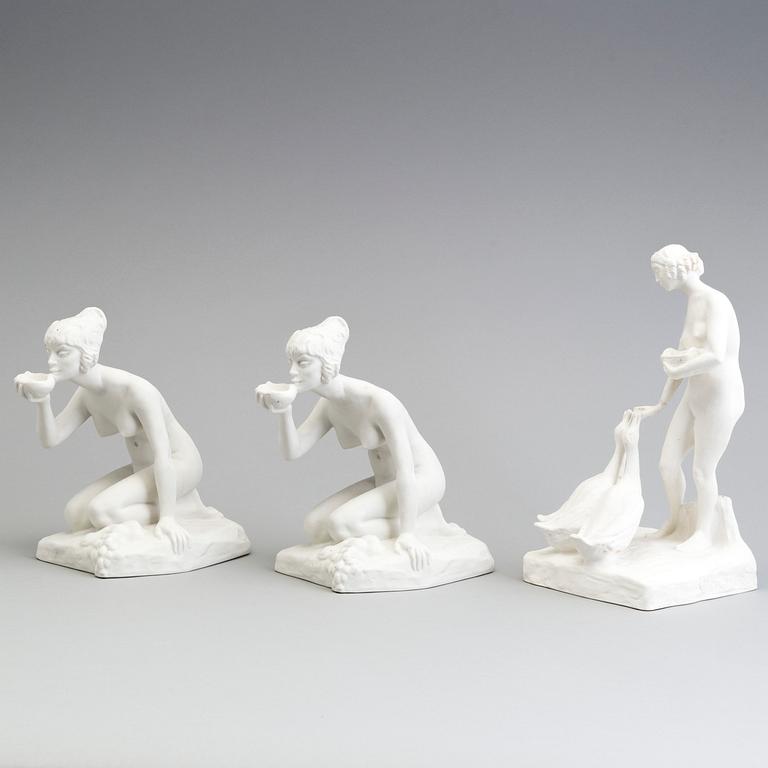 THREE PARIAN FIGURES, Gustafsberg, early 20th century, one unmarked.