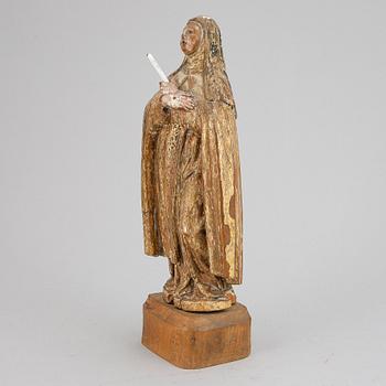 SAKRAL SKULPTUR, trä, 1700-tal. Troligen Den heliga Birgitta.