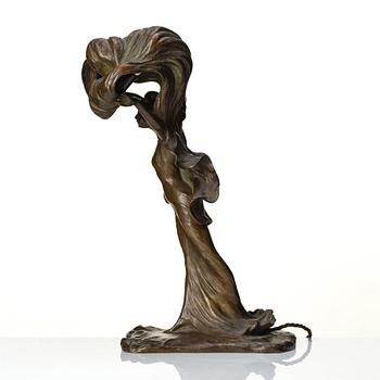 Sven August Adolf Jonsson, an Art Nouveau patinated bronze table lamp, AB Förenade Konstgjuterierna, Stockholm ca 1900.