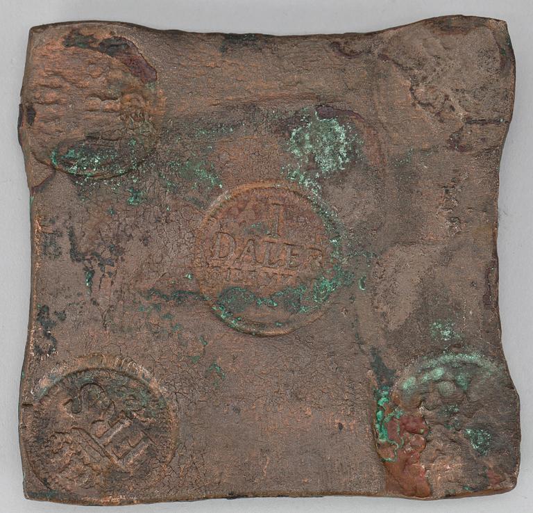 PLÅTMYNT, koppar, 1 Daler silvermynt, Fredrik I, Sverige 1728.