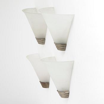 Four glass wall lights, 1930's/1940's.