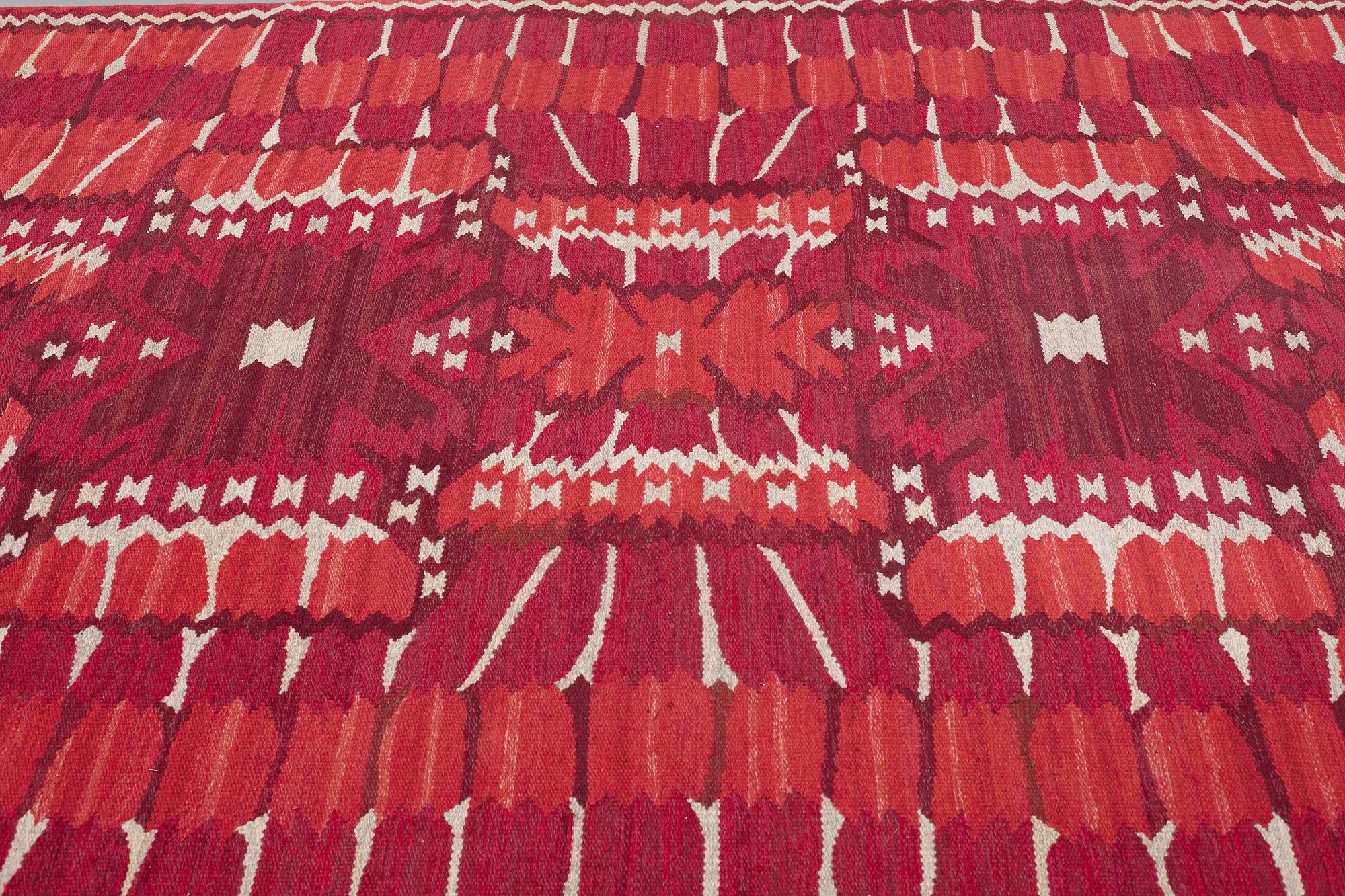 Barbro Nilsson, A CARPET, "Strålblomman, röd", flat weave, ca 313,5 x 200-202,5 cm, signed AB MMF BN.