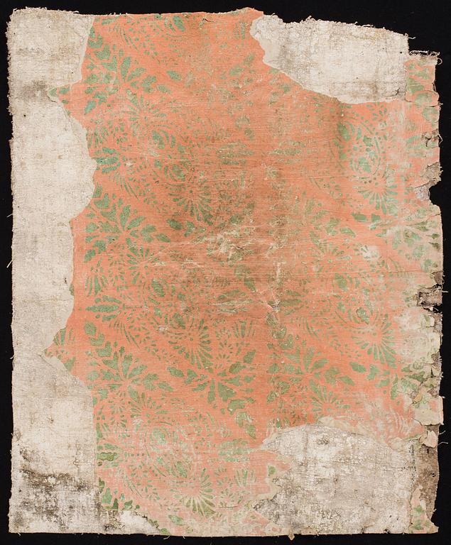 DEL AV VÄGGFÄLT, MÅLAD VÄV, DELSBO HÄLSNINGLAND MÅLAT AV GUSTAF REUTER, CA 1750.