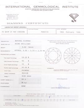 DIAMANT, briljantslipad, F / VS2 0,62 ct.