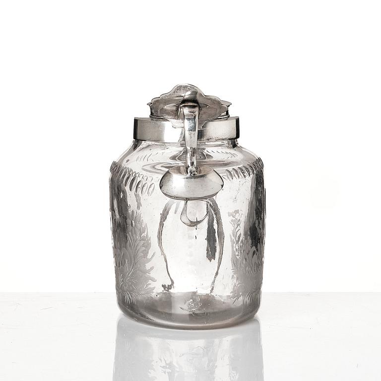 A Swedish glass and silver jug, unclear makers mark, around 1800.