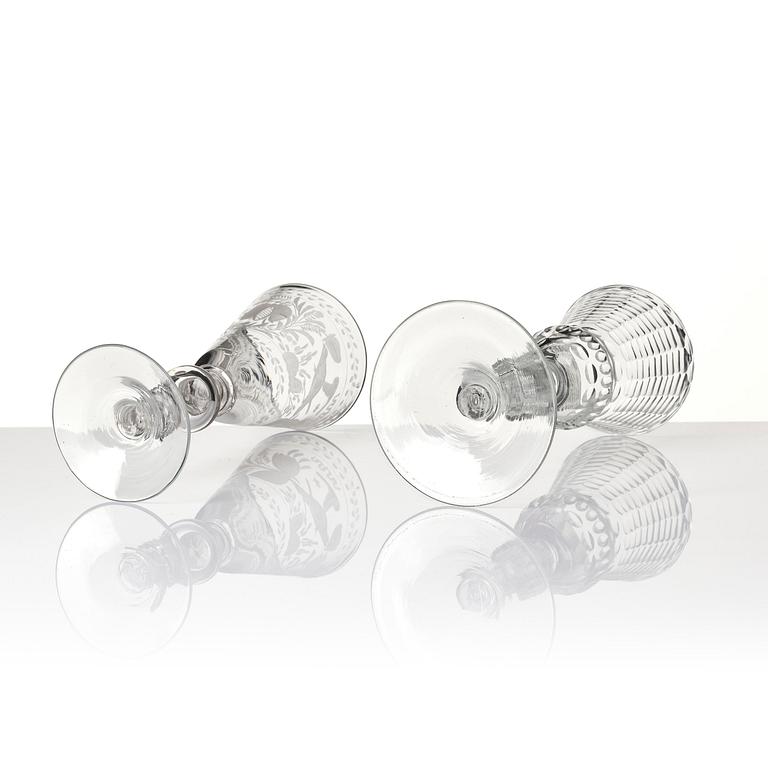 A german cut glass beaker, and a an engraved beaker, 18th century.