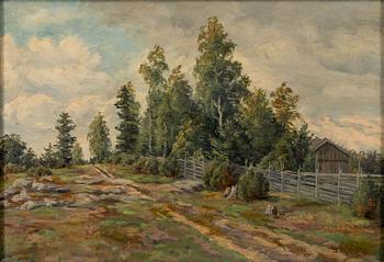 SIGFRID AUGUST KEINÄNEN, SUMMER LANDSCAPE WITH ROUNDPOLE FENCE.