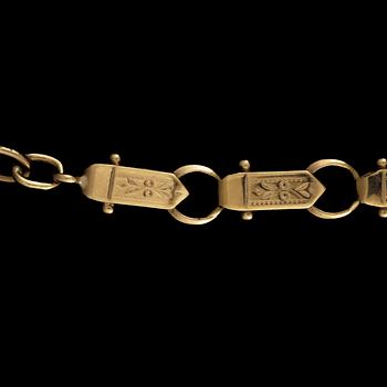 COLLIER/KLOCKKEDJA, guld 18K, delvis 1800-tal. Vikt ca 30 gram.