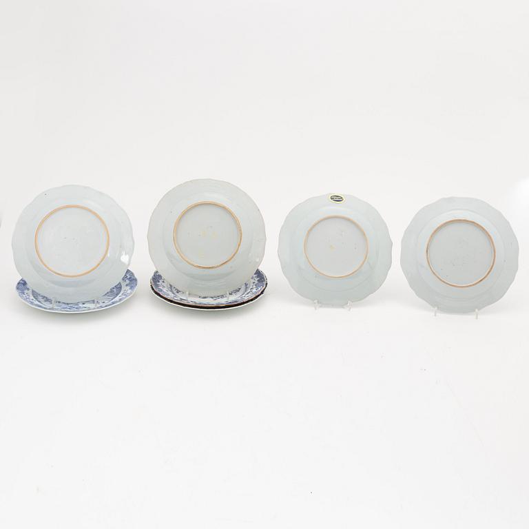 A group of seven Chinese blue and white plates, Qing dynasty, Qianlong (1736-95).