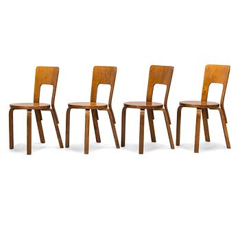 Alvar Aalto, four '66' chairs, O.Y. Huonekalu-ja Rakennustyötehdas A.B. Finland, 1930's/1940's.