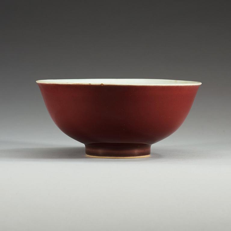 A sang de beuf glazed bowl, Qing dynasty, with Qianlong mark.