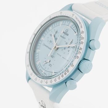 Swatch/Omega, MoonSwatch, Mission to Uranus, chronograph, wristwatch, 42 mm.