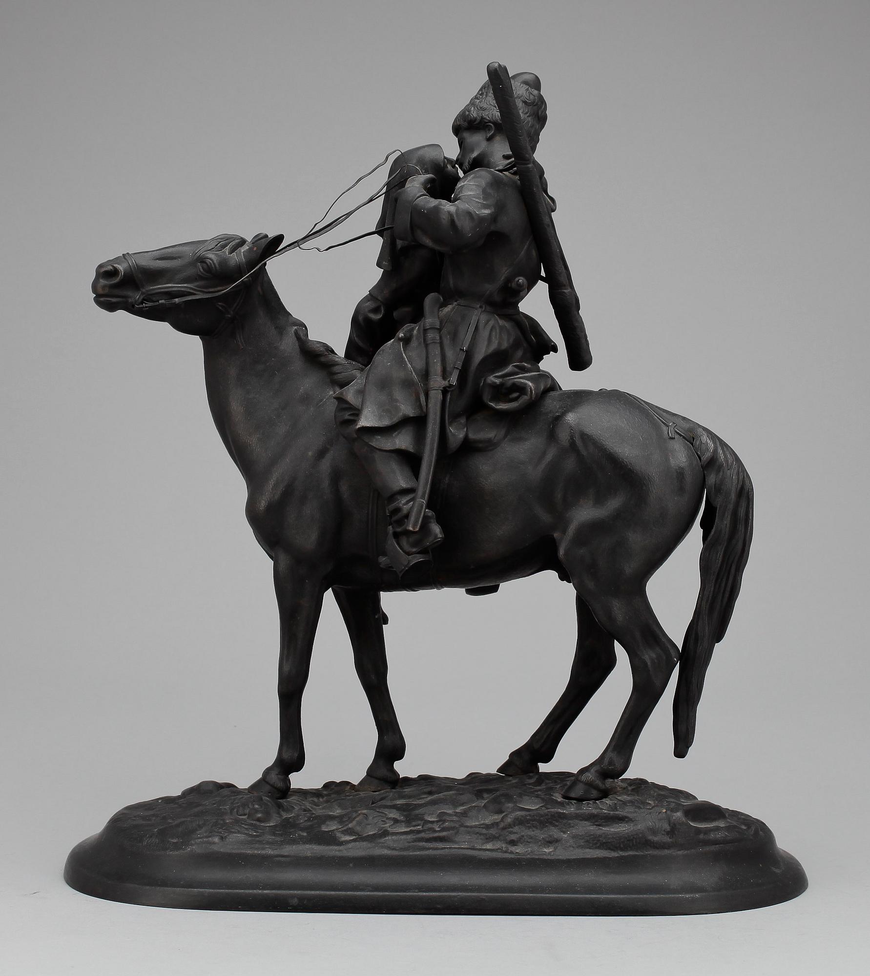 SKULPTURGRUPP, gjutjärn, gjuteristämpel samt numr KAC 31905, Ryssland omkring 1900.