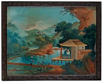 A pair of reverse glass paintings, Qing dynasty, 19th Century.