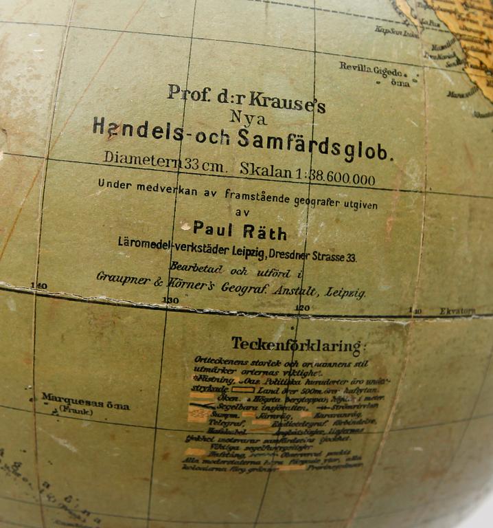 JORDGLOB, Dr Krauses Handels- och Samfärdsglob, 1900-talets första hälft.