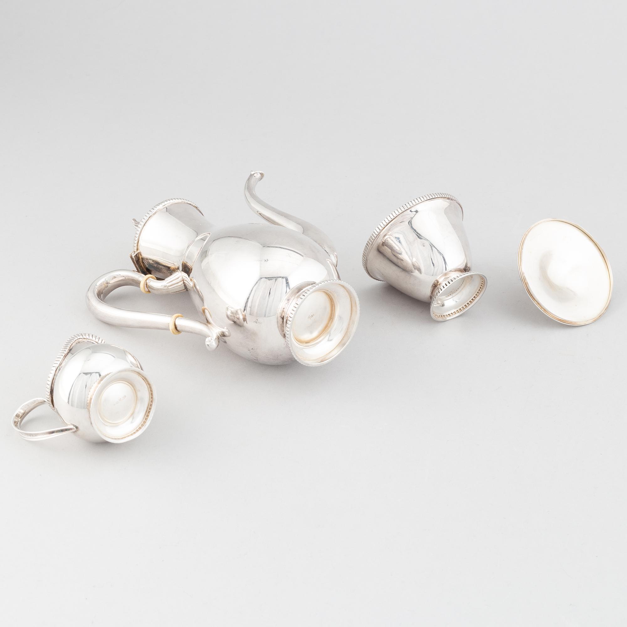 Mockaservis, 3 delar, silver, Svenska importstämplar, 1900-tal.