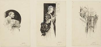 Carl Larsson, 6 drawings, signed C.L, Indian ink and hightening white mounted on cardboard.