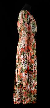 A floral patterned silk long skirt and blouse by Christian Dior.