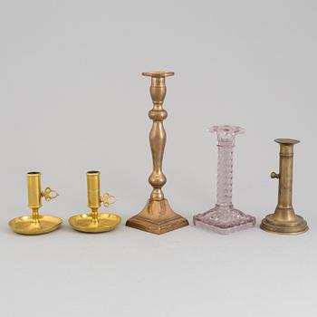 A set of five 18th/19th century candlesticks.