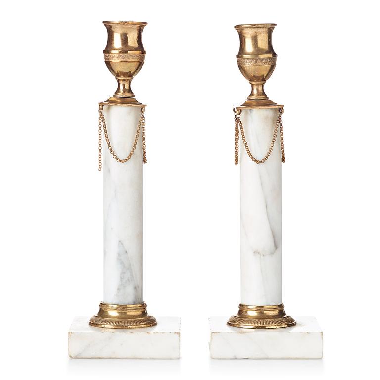 A pair of late Gustavian circa 1800 candlesticks.