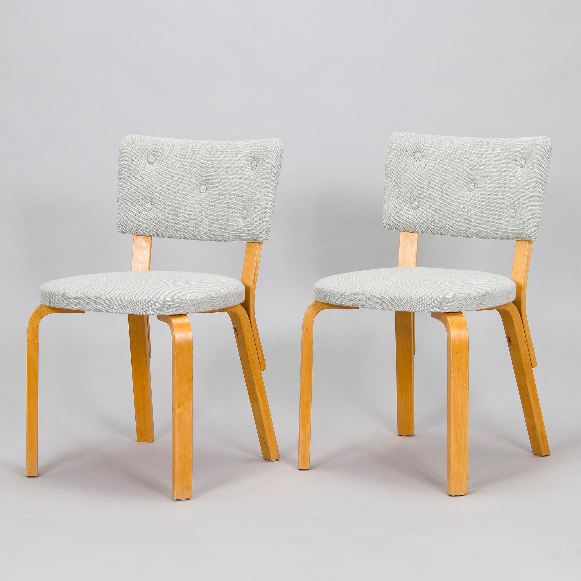 Alvar Aalto, stolar, 6 st, modell 63, O.Y. Huonekalu- ja Rakennustyötehdas A.B. 1900-talets mitt.