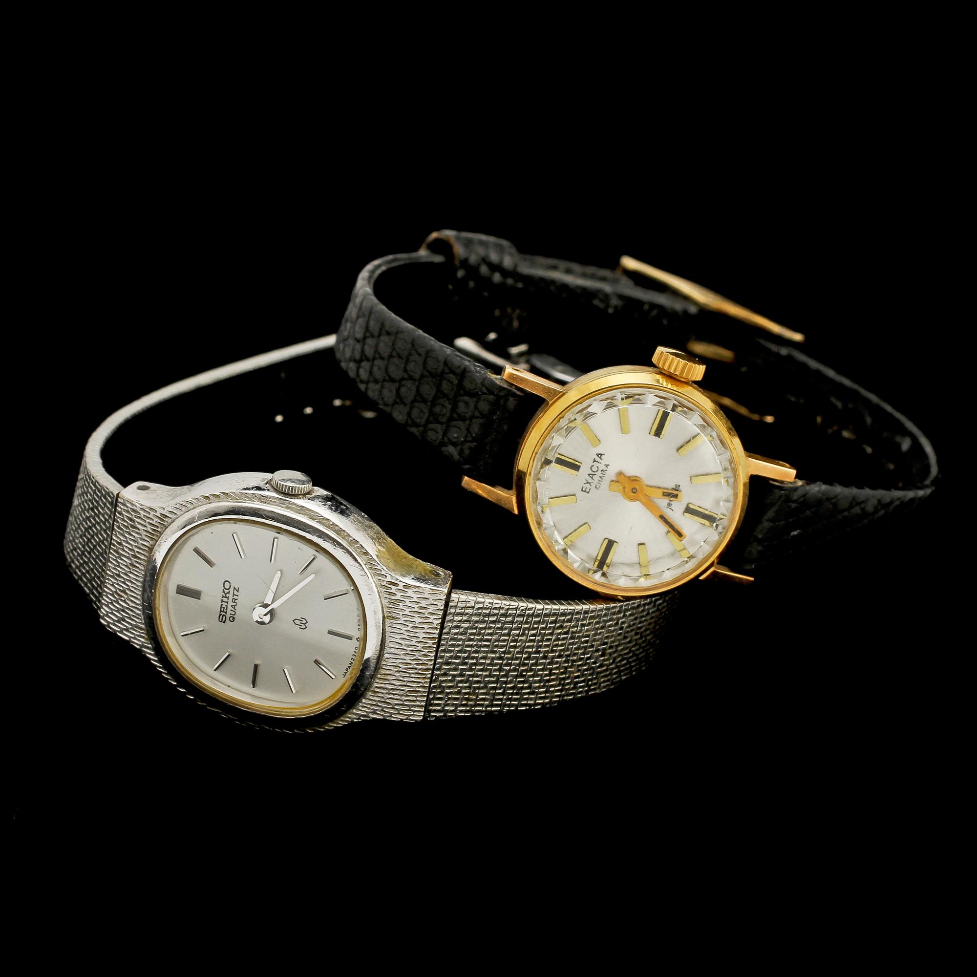 DAMARMBANDSUR, 2 st, Exacta samt Seiko, 1900-tal. Tot vikt 30 g.