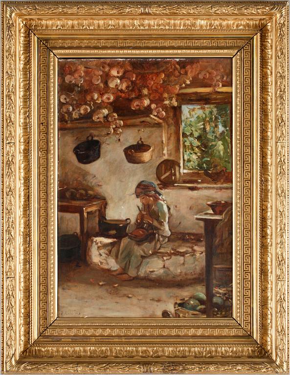 OKÄND KONSTNÄR, olja på duk, sign ? Ribbing, sekelskifte 1800/1900.