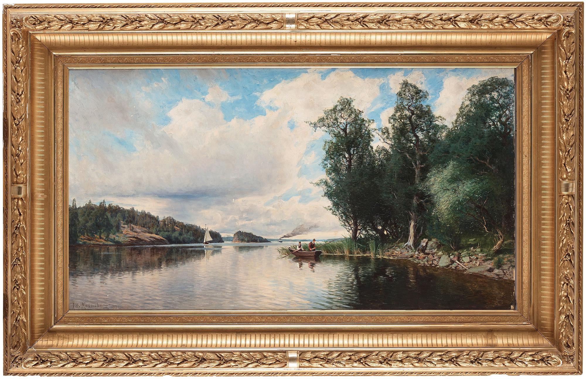 Edvard Rosenberg, Landscape with boats and fisherman.