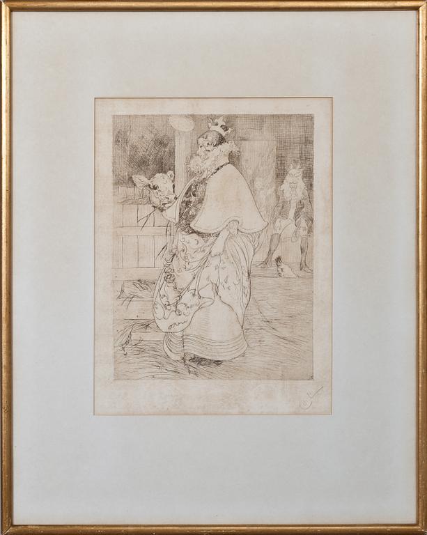 CARL LARSSON, etsning, monogramsign.