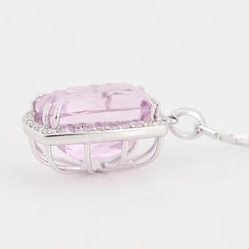 Kunzite and brilliant-cut diamond pendant.