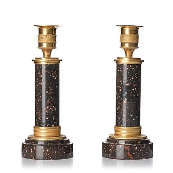 149. A pair of Swedish late Gustavian style candlesticks, 19th century.