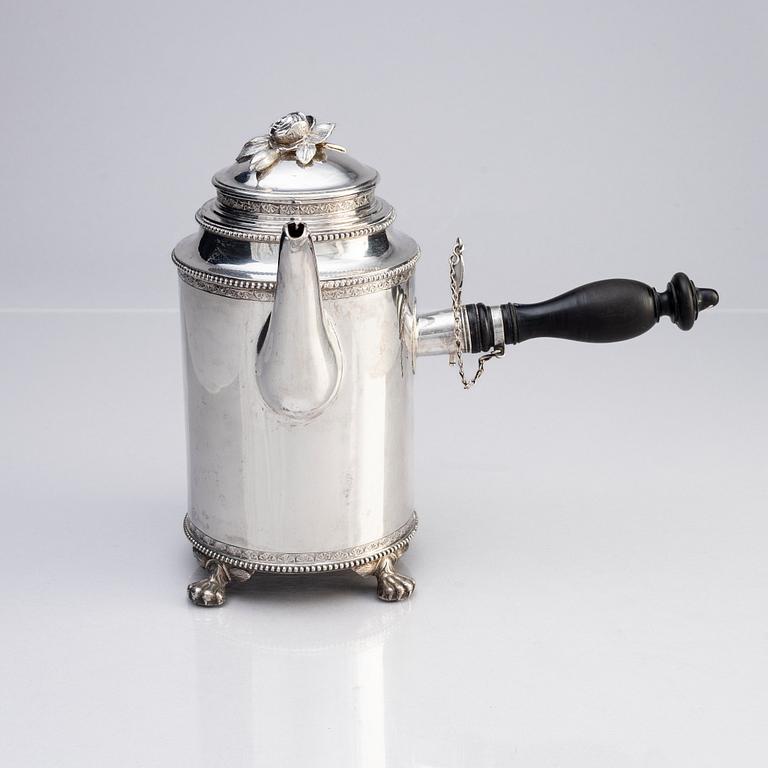 A Swedish Gustavian 18th century silver coffee-pot, mark of Petter Eneroth, Stockholm 1787.