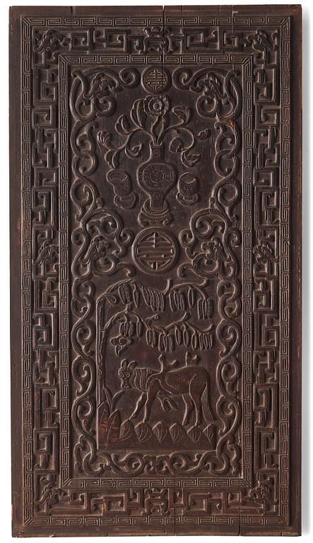 A set of three Chinese hardwood panels, Qing dynasty.