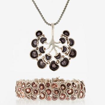 Eric Robbert, pendant and bracelet, silver and enamel.